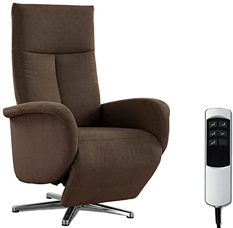 CAVADORE TV-Sessel Juba mit Akku / Pflegeleichter Fernsehsessel mit elektrisch verstellbarer Relaxfunktion / 2 E-Motoren / 75 x 112 x 82 / Soft Clean Bezug, Braun