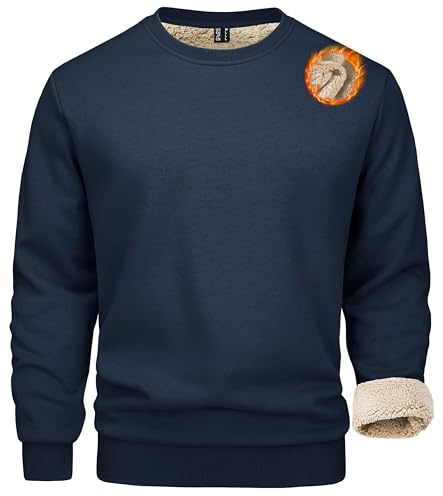 MAGCOMSEN Herren Winter Sweatshirt Fleece Pullover Gefüttert Sport Pulli Warm Langarm Shirt mit Rundhalsausschnitt