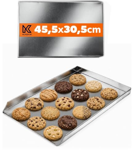 KADAX Tårtplåt av zinkplåt, bakplåt i två storlekar, rektangulär pizzaplåt för ugn, ugnsplåt, bakplåtar, degplåt (45,5 x 30,5 cm, silver)