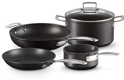 LE CREUSET Toughened Non-Stick 4-piece cookware Set, Contains: 24cm Shallow Frying Pan, 28cm Deep Frying Pan, 16cm Milk Pan and 24cm Deep Casserole with Lid