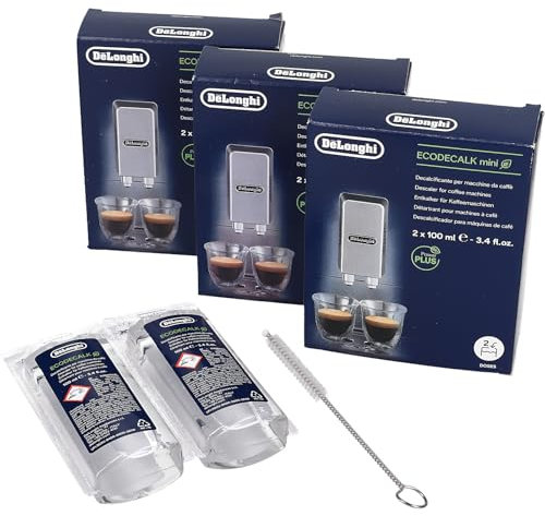 3x DeLonghi Decalcificante Eco Decalk Mini 6x100ml in set con spazzola di pulizia LUTH Premium Profi Parts per macchina da caffè 5513292821 DLSC200