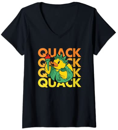 Womens QUACK NYC New York City Rubber Duck Statue of Liberty V-Neck T-Shirt
