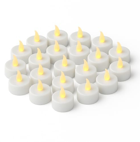 VIROSA 24 Pack LED Tea Lights – Bright Flickering Flameless Candles with Realistic Glow – Battery Operated with Batteries Included – Yellow