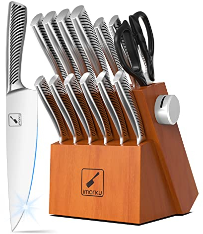 imarku Messerblock mit Messer 14-teilig aus Hochwertiges Küchenmesser Kochmesser Set, Scharfes Japanisches Messerset mit Block und integriertem Schärfer, Ideal als Geschenk