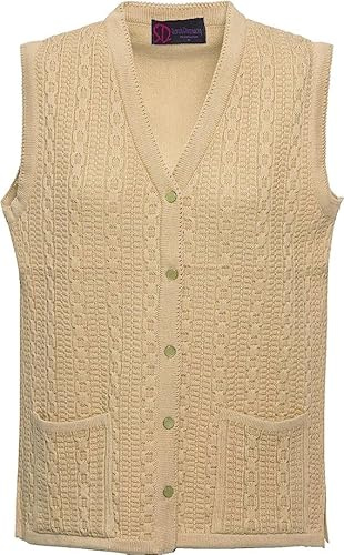 Women’s Sleeveless V-Neck Knitted Cardigan with Front Pockets Button-Down Casual Vest Sweater for Ladies Beige XL/2XL