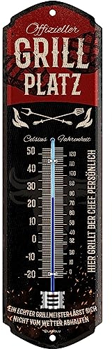 LANOLU Cartel de chapa retro para barbacoa, termómetro, para jardín exterior, decoración para jardín, vintage, cartel de chapa para barbacoa, regalo, placa de metal con curvatura de 8 x 28 cm