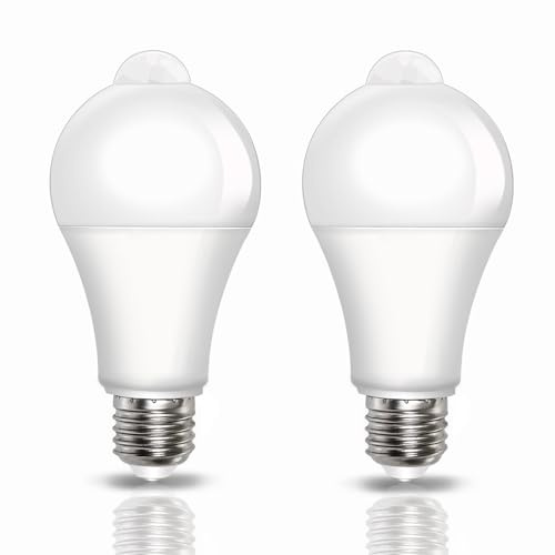 Caldarax E27 LED Lampe mit PIR Bewegungsmelder, 9W ersetzt 60W Energiesparlampe, 120 Grad, 800LM Kaltweiß 6500K, Nicht Dimmbar, E27 Glühbirne mit Bewegungsmelder für Treppen Flur Garage, 2 Stück