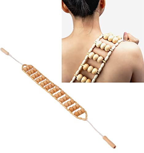 Holz Rückenmassagegerät, Holz Rückenmassagerolle Therapie Massage Seil Handheld Bagger Meridiane Müdigkeit Linderung Detox Rücken Massage Werkzeug für Nacken Bein Taille Schultern