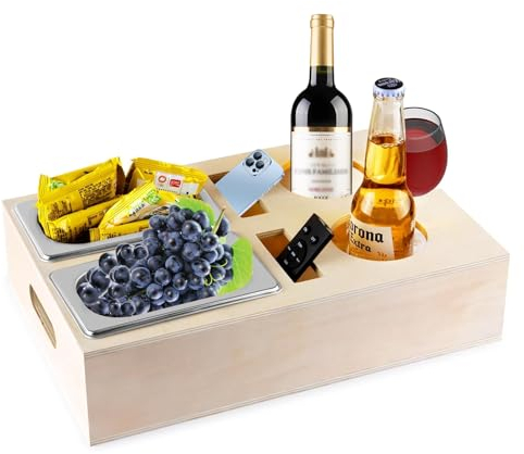 Couchbar Snackbox,Sofa Tablett,Couch Bar,Couchbar Snackbox Wein,Couch Bar Snackbar,Sofatablett mit Zwei Snackschalen,Sofaablage für Wohnzimmer Schlafzimmer Garten Camping
