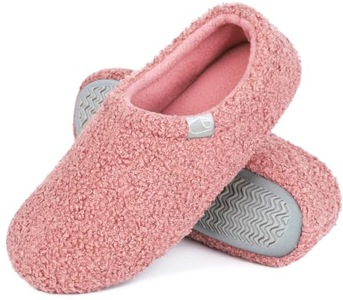 Coswind Slippers Women Ladies Fuzzy With Memory Foam Winter Comfort House Curly Fur Fleece Lining Lightweight Breathable Home Bedroom Loafer Shoes Pink 5-6