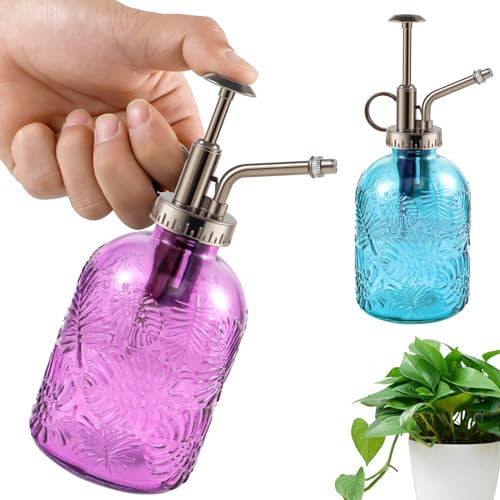 Fyeme 2 Stück Glas-sprühflasche Pflanzen Nebel Glas-pflanzen nebel-sprühflasche Handdruck-Sprühflasche 360ml mit feiner Nebel Ideal zum Gießen Kleiner Pflanzen Gartenarbeit (lila+blau)