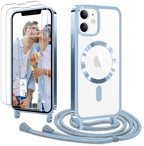 Ethanger für iPhone 12 iPhone 12 Pro Hülle mit Band + 2 Schutzfolie, Blau