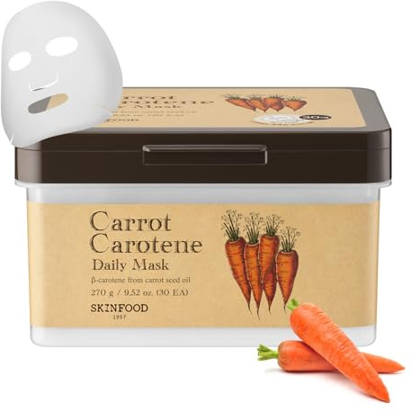 SKINFOOD Carrot Carotene Daily Sheet Mask, Korean Skincare Hack, 5-Minute Quick Hydrating, Soothing & Moisturizing Face Mask for Dry Skin, Glass Skin, Bulk Pack (30EA)