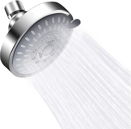 Fixed Shower Head High Pressure 4 Inch Rainfall Showerhead with Adjustable Metal Swivel Ball Joint,High Flow Rain Shower Head Bathroom Showerhead 5 Spray Modes for Bathroom Low Water Pressure