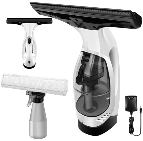 Window Vacuum, Window Vacuum Squeegee 3-in-1, Cordless Window Vacuum Cleaner, 2200mAh Window Vac with Spray/Wipe/Suck up Water, Electric Squeegee for Windows, Tiles, Glass, Mirror, 300ml Water Tank