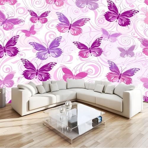 Art Fototapete Schmetterling Lila Romantisch 200x140 cm Vlies Tapeten 3D Effekt Moderne Wandtapete Wohnzimmer Schlafzimmer Wandbilder Wand