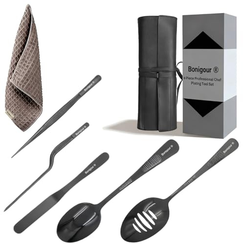 Bonigour Beschichtungs-Küchenutensilien-Set, 6-teilig, professionelles Beschichtungswerkzeug-Set, Küchenutensilien, Spatel, Pinzette für moderne Küche und Lebensmittelkunst, Schwarz, Utensilien