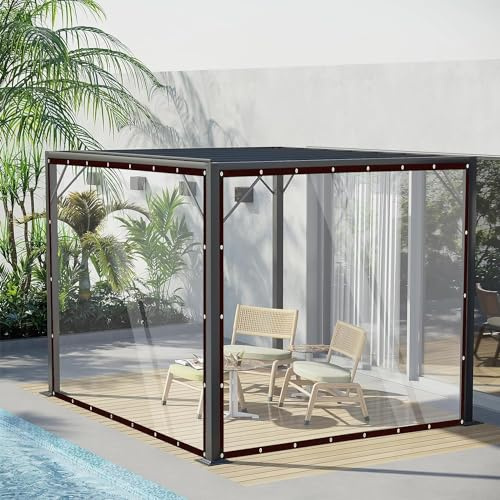 Lona Transparente Impermeable Exterior,4x4M Lona Impermeable Plegable,Exterior Lona Multiusos,Anti-heladas Pérgola Paneles,Lasticos Toldos,Lona de ProteccióN Home Garden,Lona Impermeable de Multiusos