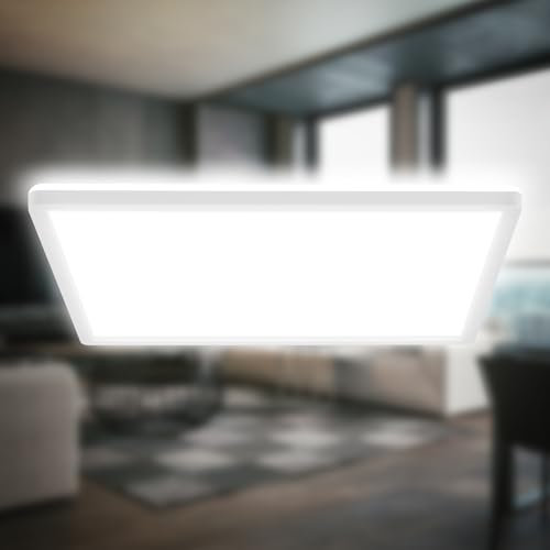 B.K.Licht - Plafonnier LED à lumière indirecte, 3cm plat, blanc neutre, lampe plafonnier de salon, panneau cuisine, plafonnier, 42x42x3 cm, Blanc