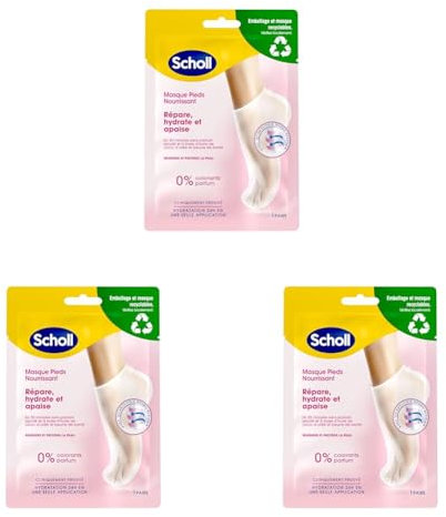 Scholl Masque Pieds Nourrissant à l'Huile de Noix de Coco: Sans parfum ni colorants pour peaux sèches. Chaussettes hydratantes non grasses, faciles à utiliser. Emballage et masque recyclables, 1 paire