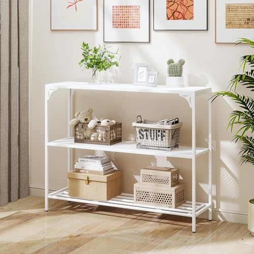 HDANI Mesa de Entrada Estrecha,Consola de Tres Niveles, Mesa de Sofá, Mesa Auxiliar, Pasillo, Entrada, Salón,100x 30 x 80 cm,Blanco