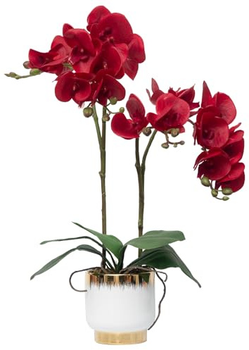 CXGS Künstliche Orchideen, fühlen Sich echt an, im Keramiktopf, 50,8 cm, rote künstliche Orchidee, lebensechte Seide, Phalaenopsis für Tafelaufsatz, Hotel, Zuhause, Innendekoration