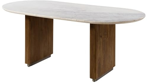 MASSIVMOEBEL24.DE | Esstisch oval Mango Barcelona Größen 2, Farbe:braun lackiert/Marmor weiß, Größe:180x90 cm