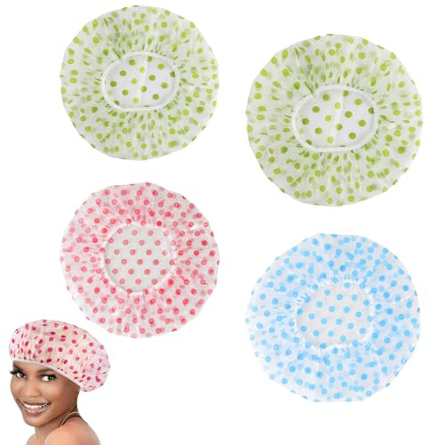 4 gorros de ducha para mujer, gorro de ducha, elásticos, impermeables, gorro de ducha de plástico reutilizable para niñas, cosméticos, hogar, hotel, viajes, 4 unidades