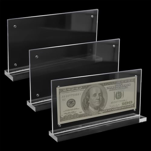 Keboyoe 3 Pièces Cadre Photo en Acrylique Transparent Présentoirs en Acrylique pour Billets de Banque Présentoir de Billets de Banque Protecteur de Collection de Billets de Banque(10 x 20 cm)
