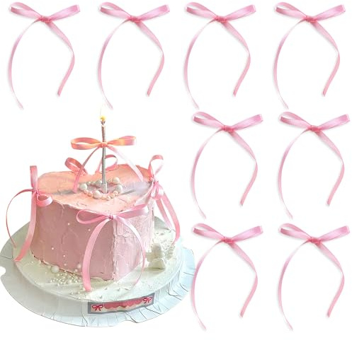 Blumomon 40Pcs Light Pink Bowknot Cake Toppers and Picks for Baby Shower, Kids Birthday, Wedding Party and Anniversary Celebrations
