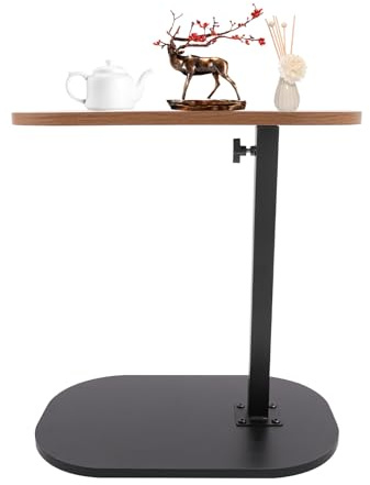 QUIOTUIR Table d'Appoint en Forme de C Réglable en Hauteur 45-80 cm Bout de Canapé Pivotant 360° Multi-Angles Table Canapé Ergonomique Anti-Rouille Assemblage Facile pour Salon Bureau Chambre