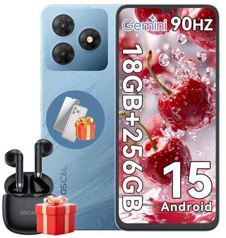 OSCAL Flat 2 Telefono Movil 18GB+256GB/2TB TF, 6.56 HD+90Hz, Android 15 Smartphone Libres, Gemini AI 13MP+8MP, 5000mAh, 4G Dual SIM, Octa-Core/Face ID/OTG/GPS 1PCS