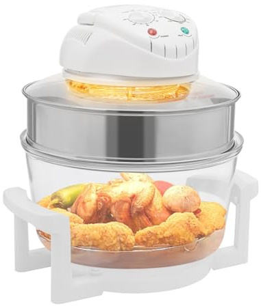 18 Quart Air Fryer Halogen Convection Oven with See-Through Glass, 1400W, Adjustable Temperature and Timer Knobs, Safety Auto Shut-off, for Healthy Meals French Fries Cooking