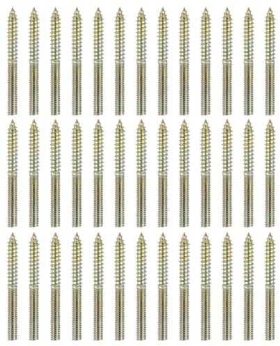 sourcing map 40 Pcs M4x40 Hanger Bolts, Carbon Steel Double Headed Self-Tapping Wood Dowel Screws for Wood Joint Furniture Legs, Color Zinc