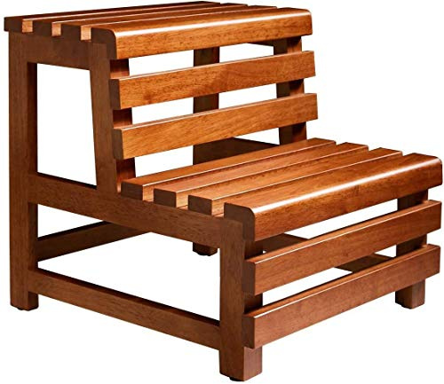 Scaletta e Sgabello Legno, Sgabello con 2 gradini, Sedia con scaletta in Legno massello, Scala Impermeabile per Doccia, Bagno allargato 8