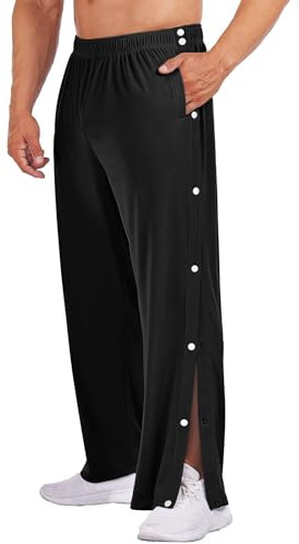 PINSPARK Herren Jogginghose Reha Hose Seitlichen Druckknöpfen Sweathose Joggers Sporthose Fitness Trainingshose mit Taschen Pures Schwarz S