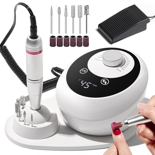 Elektrisk nagelfräs professionell, 45 000 varv/min nagelfräs för gelnaglar, elektrisk nagelfil med nagelfil manikyr pedikyr tillbehörsset för hemmabruk, nagelstudior