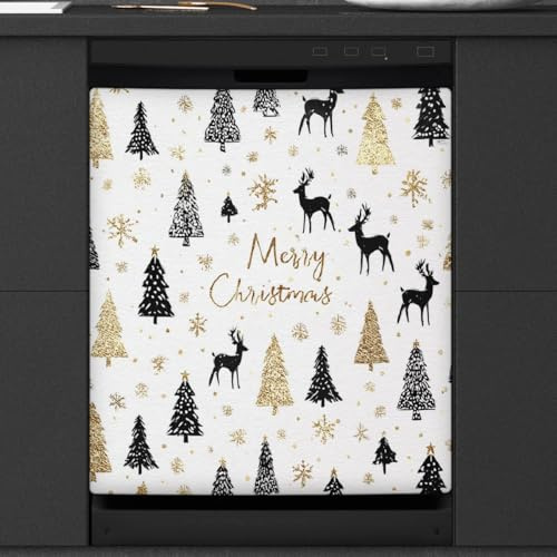 Calcomanía magnética para lavavajillas con diseño retro de ciervo de Feliz Navidad para decoración de electrodomésticos de cocina, cubierta magnética reutilizable para refrigerador, panel de nevera