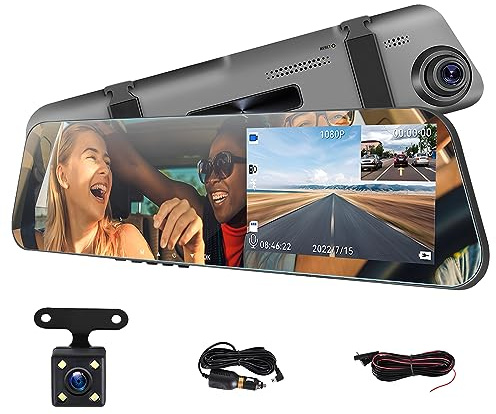 Mirror dash cam backup camera, 4.5 inch with 1080P IPS Touch Screen Mirror for Cars Front and Rear View Backup Camera Night Vision, Parking Assistance, Loop Recording, 24 Hours Parking Mode, G-Sensor