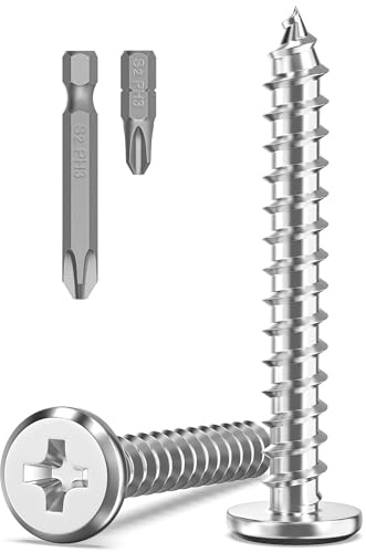 Valorada 20Pcs M6 Screws for Wood, M6 x 45mm Flat Head Self Tapping Screws, 304 Stainless Steel, Phillips Drive with 2Pcs Bits