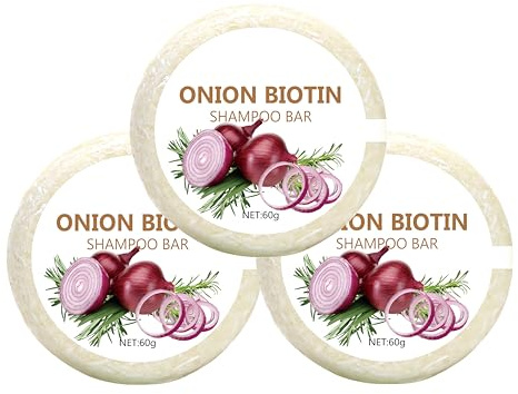 Onion Biotin Shampoo Bar mit Rosmarin für Frauen & Männer, Zwiebel Shampoo Bar gegen Haarausfall für trockenes Haar, Tiefenreinigung & Hydratisierung, vegane Haarpflege für Hause & Reisen (3pc, 180g)