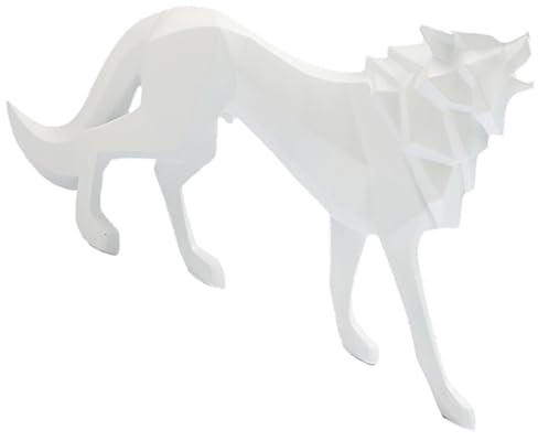 Jaxuzegs Resina Creativa Animal Arte Estatua de Lobo Escultura Geométrica Abstracta de Lobo Decoración del Hogar Oficina,Blanca,XL