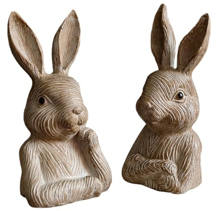 Hasenfiguren-Set, 2-teiliges Sammlerstück, Hasenstatuen, rustikale Kunstharz-Gartendekoration, für Ostern, Zuhause, Tisch, Hof, Terrasse, Mittelstück