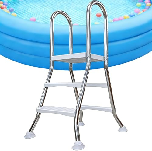 Poolstege ovan marken, kraftigt stål med halkfria steg och tillförlitlig armskena, dubbelsidig ingång och utgång för strand och vattenpark