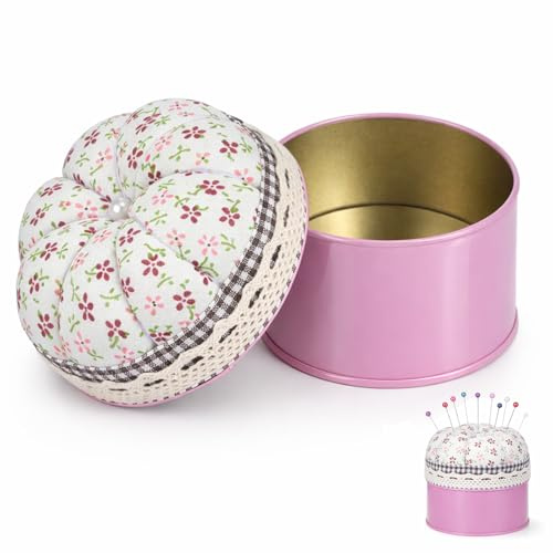 FdcLixuvol Kürbis Nadelkissen Aufbewahrungsbox, Pin Kissen Box mit Kürbis | Weich Nadelkissen Blumennadelkissen Niedliches Pin Halter Inklusive Aufbewahrungsbox Für Quilten, DIY-Handwerksarbeiten