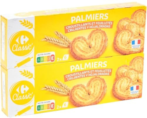 CARREFOUR CLASSIC' - Biscuits Palmiers Feuilletés - Pur Beurre - les 2 paquets de 100 g - 200g - Le Lot De 4