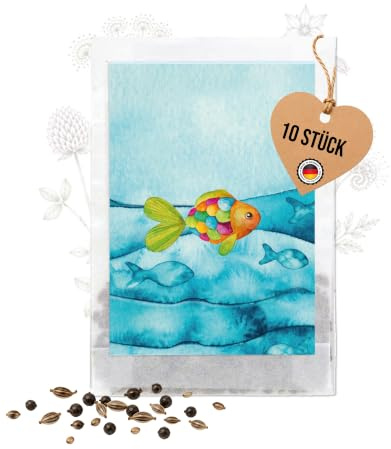 Logbuch-Verlag 10 Samentütchen Regenbogenfisch bunt Kindergeburtstag Taufe Gastgeschenk Mitgebsel Samenmix Bienenwiese 9,3 x 6,3 cm