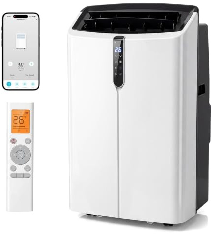 LIFEZEAL Climatiseur Mobile, Climatiseur Portable avec Fonctions Refroidissement, Chauffage, Déshumidification et Ventilation, Télécommande/Wi-Fi, Minuterie 24H (Style4-14000 BTU)