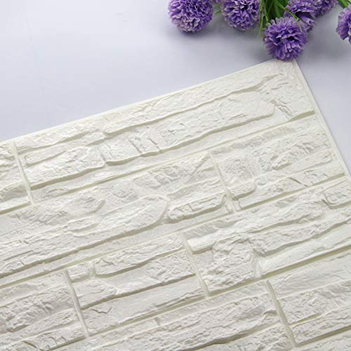 3D-Stein Hintergrund, DIY Abnehmbare Schälen und Kleben PE-Schaum Wandaufkleber, Schallschutz Tapete für Wohnzimmer, Schlafzimmer, Bar, TV Wand (Weiß, 24 PCS)