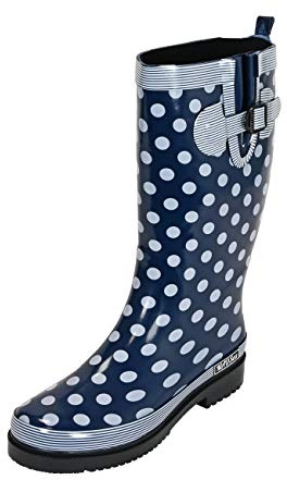 MADSea Damen Gummistiefel Ocean High Langschaft, Dunkelblau mit weißen Punkten, 36 EU